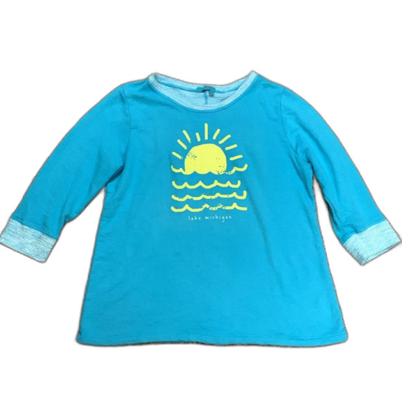 Fresh Produce Lake Michigan Graphic Turquoise Open Neck 3/4 Sleeve Sweatshirt XL - Picture 1 of 11